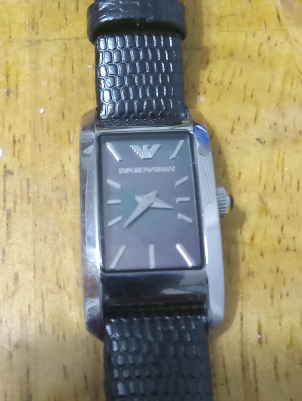 Emporio Armani Black and Silver Rectangular Tank Dress Watch